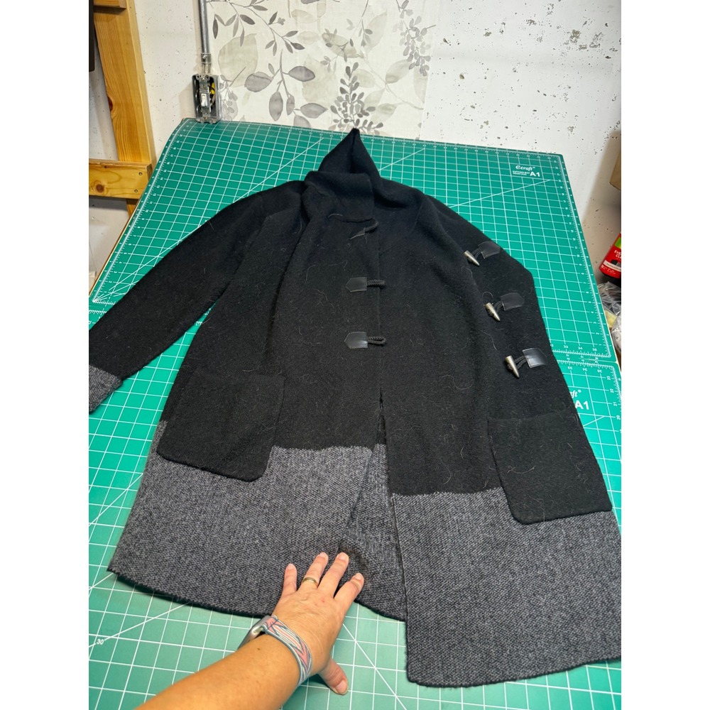 Grace & Lace Black Grey Colorblock Toggle Hooded Sweater Coat Jacket Womens L